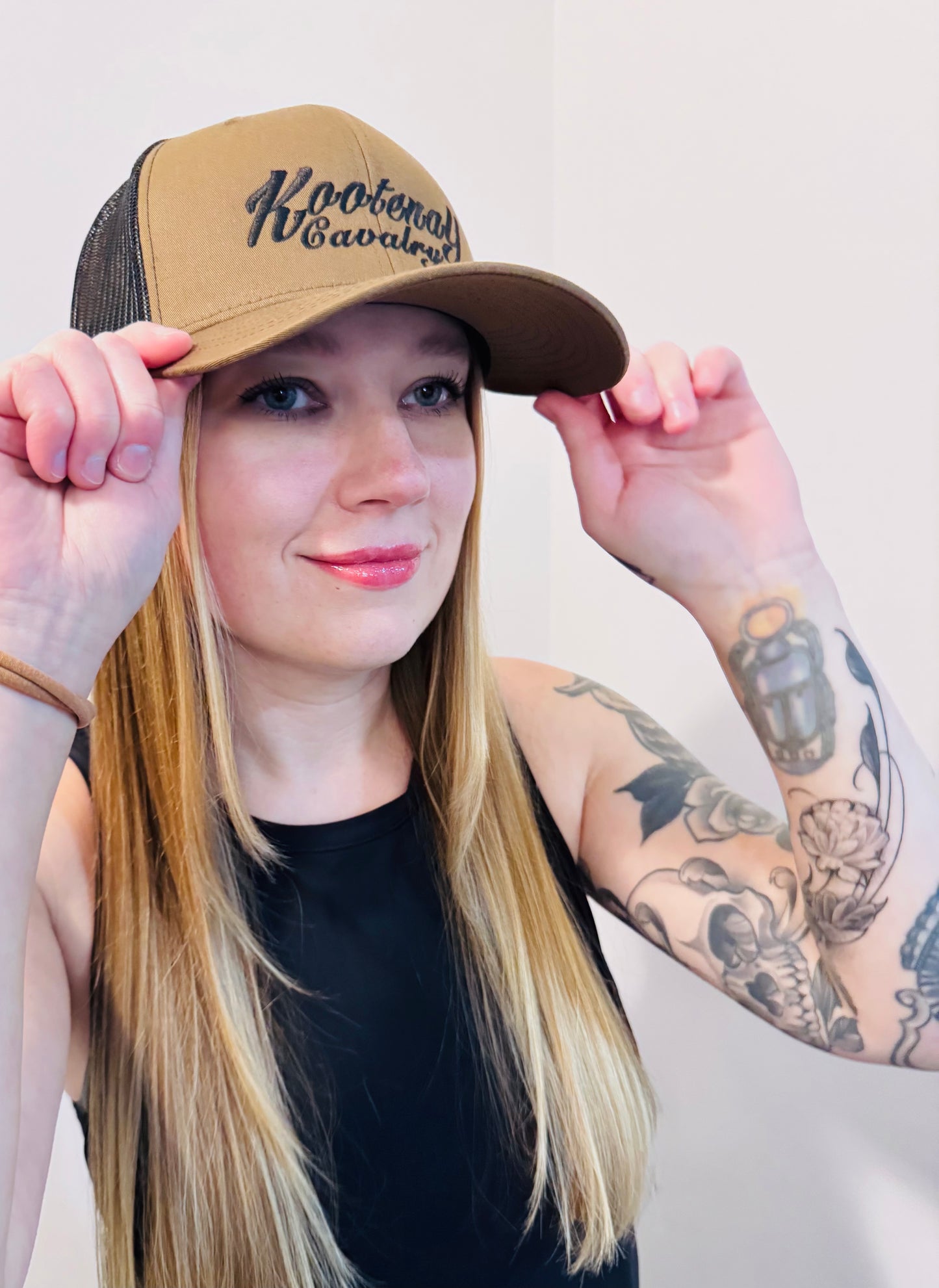 Kootenay Cavalry Hat Tan and Black Mesh Snap Back